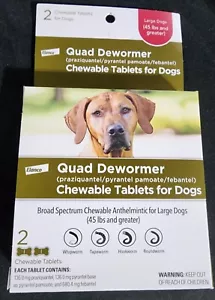 Elanco Quad Dewormer Chewable Tablets For Dogs Over 45 lbs 2 tablets 11/25-09/26 - Picture 1 of 1