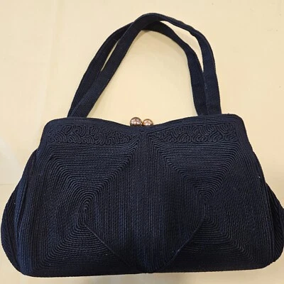Cartera de noche vintage Corde esculpida negra texturizada años 40 años 50, impecable Foto 1 de 4
