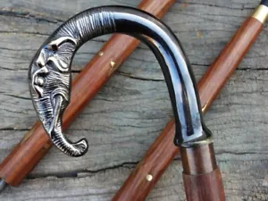 Vintage Designer Brass Handle Antique Style Wooden Walking Stick Elephant Cane - Picture 1 of 5