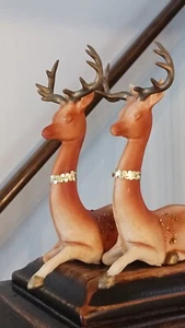 Vtg Japanese Christmas Reindeer Pair Rare MCM Modern Long Neck Glitter Original - Picture 1 of 17