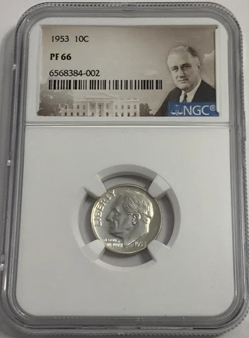 1953 NGC PF66 90% SILVER PROOF ROOSEVELT DIME GREAT EYE APPEAL PORTRAIT LABEL Cover