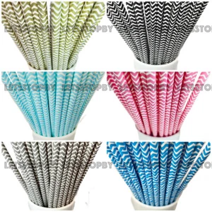 50/200 Bulk Paper Straw CHEVRON for Birthday Baby Shower Party Event Disposable - Picture 1 of 8