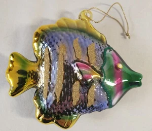 Blown Art Glass Tropical Fish Ornament Sun Catcher Glitter Metallic Stripes  - Picture 1 of 9