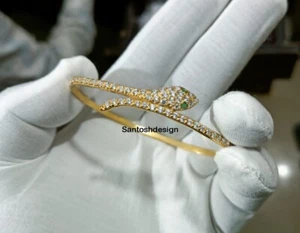 Beautiful Snake Emerald Diamond Silver Charm Bangle Bracelet,Handmade Jewelry - Picture 1 of 2