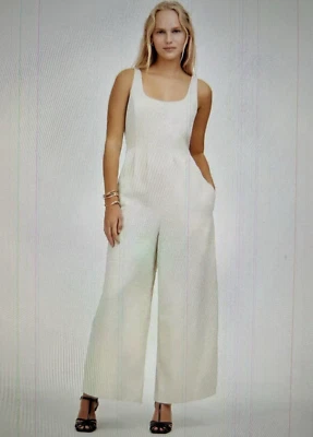 Madewell Jumpsuit Drapey Twill Sleeveless Wide-Leg Tank Muted Stone Ivory Sz 10 - Image 1 of 4