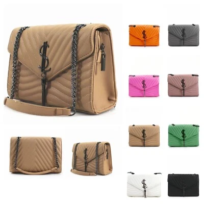 A2ZUKFASHION New Ladies Quilted Satchel Bag Crossbody Bag Chain Shoulder Strap Evening Bag UK