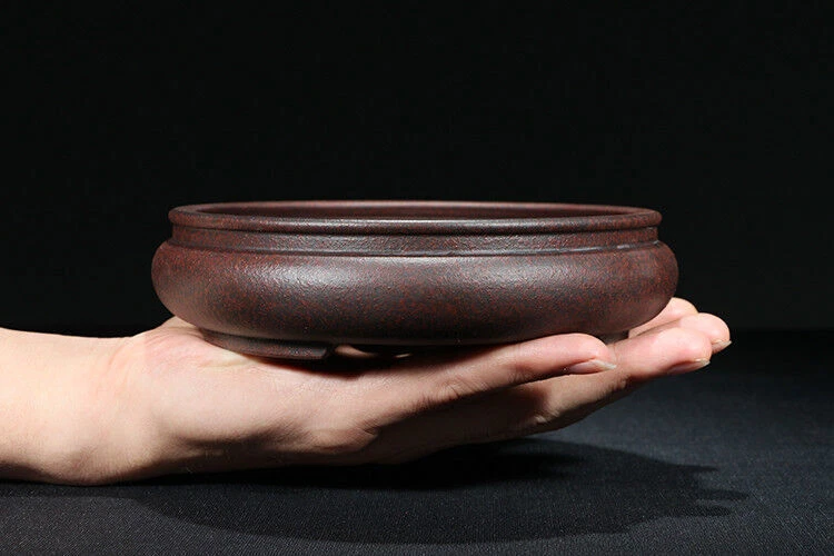 Dark Red Round Chinese Yixing Zisha Shohin Bonsai Pot 15X15X4Cm Small Size China - Image 1 of 4