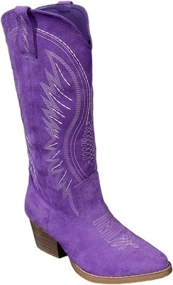 女式纯色麂皮绒刺绣侧拉链高跟靴...  — 第 1/4 张图片