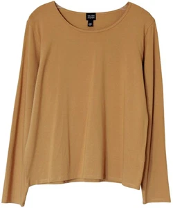EILEEN FISHER Viscose Stretch LONG SLEEVE TEE TOP Scoop Neck SZ L Large MUSTARD - Picture 1 of 4