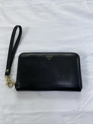 Cartera sin asas de cuero fósil pulsera negra con interior verde 6,5" x 3,5" Foto 1 de 4