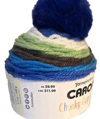 CARON CHUNKY CUPCAKES - NEW LIME RICKY -WITH POM POM -FREE SHIPPING - DESTASHING - Image 1 of 3