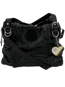 Bolso de Hombro RARO Vintage Y2K Juicy Couture Negro Cuero Suave Multi Compartimento - Imagen 1 de 24