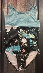 Girls M Size 10 Justice One-Piece Swim Suit Black/Green - Picture 1 of 4
