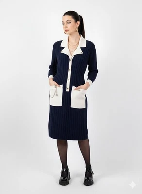 Vestido Suéter Givenchy Vintage 100% Lana Dark Academia Azul Marino L Foto 1 de 4