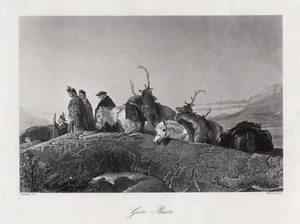Hirschjagd, Gute Beute, originaler Stahlstich, Haewood um 1850 - Bild 1 von 1