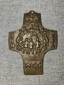 Bronze Kreuz, Wandkreuz, "Ich bin der Weg" mit letztem Abendmahl, ca. 9cm x 7cm - Bild 1 von 2