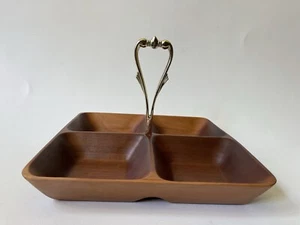 Kromex rosewood walnut square wood 4 compartment dish tray w/ handle Mid century - Picture 1 of 9