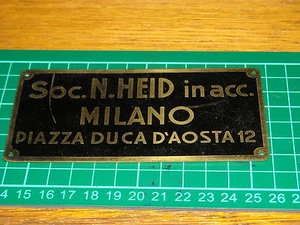 TARGHETTA PIASTRINA SOC. N. HEID IN ACC. MILANO PIAZZA DUCA D' AOSTA 12 - Foto 1 di 1
