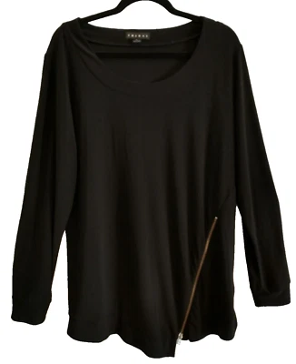 Túnica marca tribal manga longa zíper assimétrico gola redonda preta - GG - Imagem 1 de 4