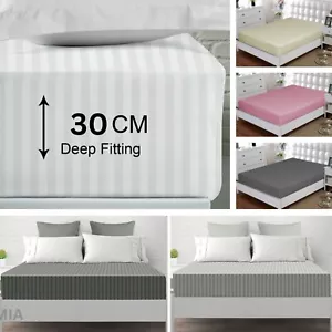 LUXUS SATIN STREIFEN TIEF SPANNBETTLAKEN HOTEL QUALITÄT BETTLAKEN DOUBLE KING, SIZE - Bild 1 von 53