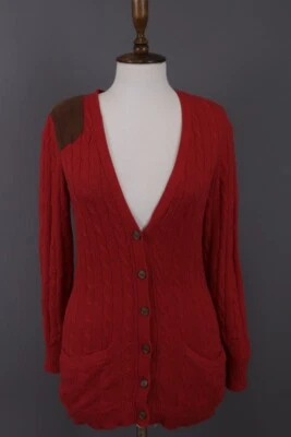 Cardigã Lauren Ralph Lauren vermelho lã cashmere cabo malha botão para baixo tamanho XS - Imagem 1 de 4