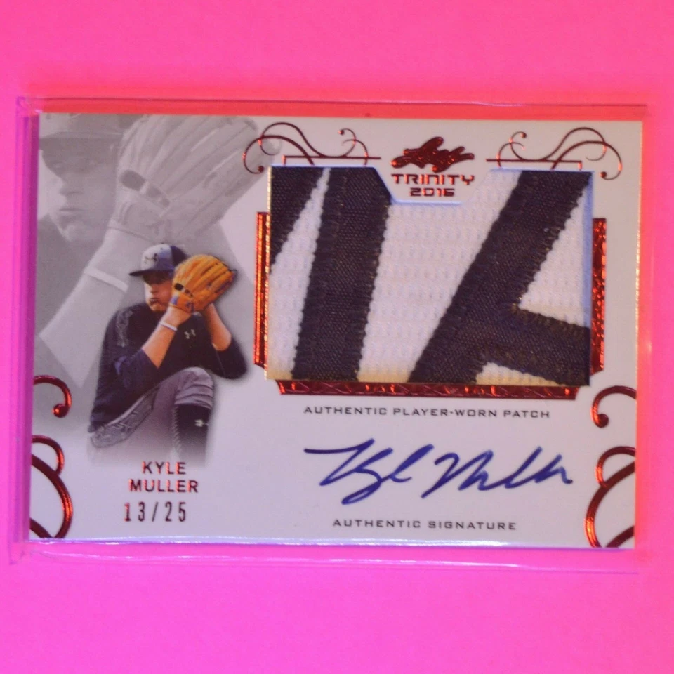 2016 Leaf Trinity Red Spectrum SSP #d/25 Kyle Muller Game Used Jersey Patch Auto - Image 1 of 1
