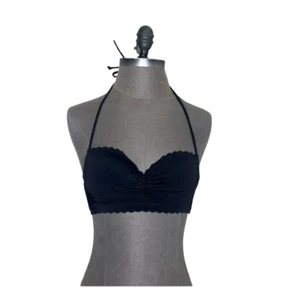 Victoria’s Secret Black Scallop Tie Neck Halter Bikini Top Women’s Size 32B Swim - Picture 1 of 7