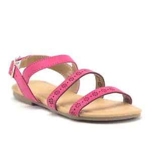 Little Girls Kids Open Toe Strappy Floral Slingback Flats Dress Sandals - Picture 1 of 13