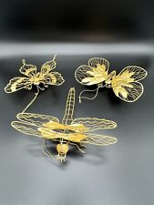 Gold Christmas Ornaments 3D Vintage Two Butterfly One Dragon Fly