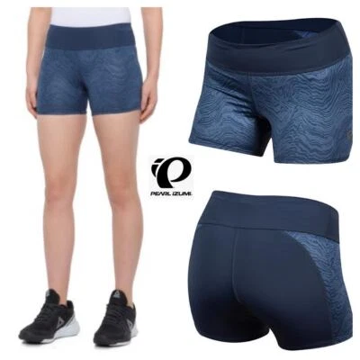 NWT PEARL IZUMI Women M 4" STUDIO Shorts Cycling Running Navy Phylite Graphics - Image 1 of 4