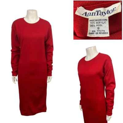 1980s Ann Taylor Bright Red Knit Wool Fitted Sweater Dress / Women’s Small * - Image 1 of 4
