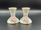 Lefton Pink Rose Hand Painted Candlestick Holders
