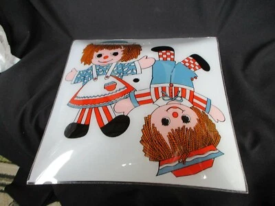 Luminária de teto vintage 1970 Raggedy Ann & Andy vidro fosco - Imagem 1 de 4
