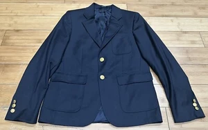 Brooks Brother Loro Piana Italian Wool Blue Blazer Boys 12 Preppy Gold Buttons - Picture 1 of 12