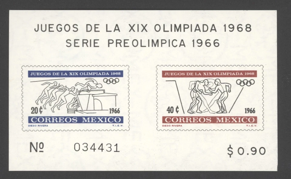 1966 Mexico Scott# 975a Olympics Imperf Souvenir Sheet MNH - Изображение 1 из 1