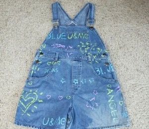 VTG 90's DREAMSICLE SPORTSWEAR BIB OVERALL DENIM SHORTS GIRLS SZ LARGE 12-14 - Picture 1 of 11