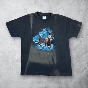 Vintage 90s Horse Nature Graphic Faded Black T-Shirt Size XL - Bild 1 von 10