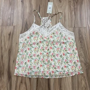NEW Miss Me Ivory Floral & Lace Racerback Tank Top - Size Large - Picture 1 of 9
