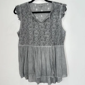 POL Anthropologie Spitze Acid Washed Grunge Boho Rüschen Top Größe Small A87 - Bild 1 von 16