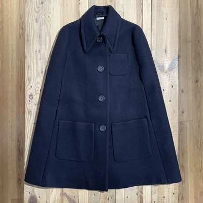 Miumiu Poncho Abrigo Lana Bolsillo Frontal Azul Marino Botón Mujer Talla M Us... - Imagen 1 de 4