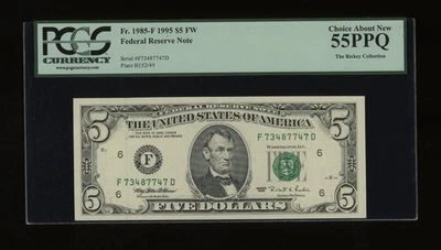 DBR 1995 $5 Atlanta Fr. 1985-F PCGS 55 PPQ Serial F73487747D - Image 1 of 2