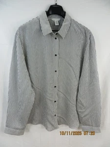 H&M Gr. USA L Viskose/Polyamid weiß/grau Nadelstreifen elegant geknöpft Shirt Top - Bild 1 von 16