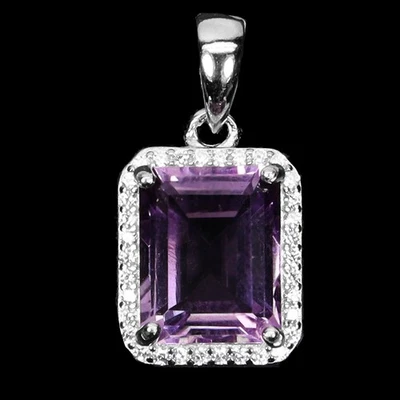 Pendente Ottagonale In Argento Sterling 925 Con Ametista Gemma Naturale 10x8mm - Immagine 1 di 4