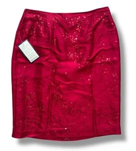 Falda para mujer Ann Taylor roja 100 % seda vacaciones lentejuelas talla 12 uso formal - Imagen 1 de 6