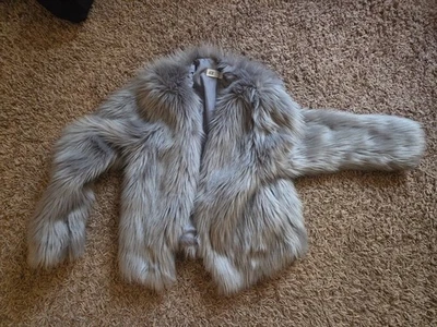 Girls H&M US 12 Fur Coat Grey Winter Jacket Faux Fur - Image 1 of 3