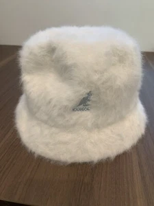 Kangol Furgora Bin Bucket Hat White Large Angora Blend Embroidered Silver Logo - Picture 1 of 11