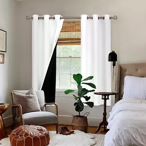 White Blackout Curtains 63 Inch Long Thermal Insulated Black Out Curtains for Be - Picture 1 of 7