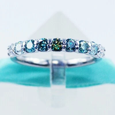Ombre 3MM Banda de boda de moissanita blanca azul verde, anillo de plata esterlina 925 Foto 1 de 4