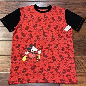 New Disney Parks Mickey Mouse Short Sleeve Red Black Tee T-Shirt Kids Boys Sz XL - Picture 1 of 4