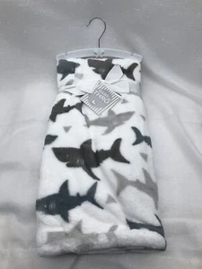 THRO Baby Gray White Shark Blanket Security Lovey Plush Sharky Fleece Unisex NEW - Picture 1 of 11